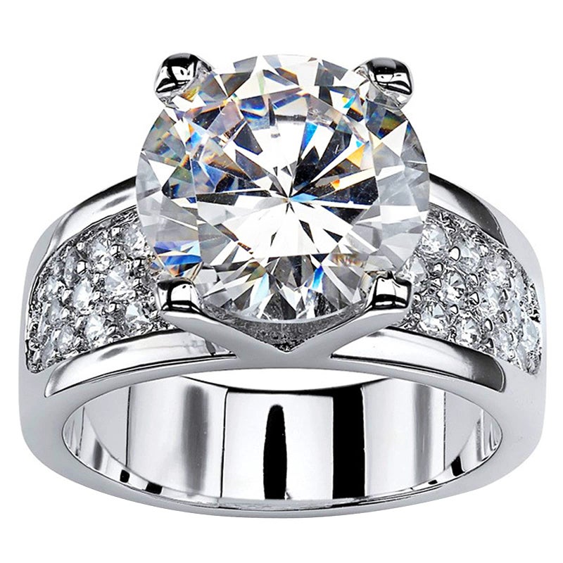 925 Sterling Silver Shiny Gem Ring Cubic Zirconia Rings CZ Diamond Multi Row Ring Eternity Engagement Wedding Band Ring for Women US Code 6
