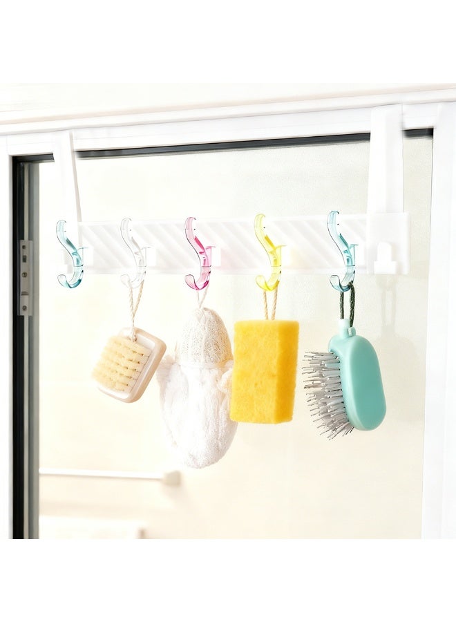 1pcs Minimalist Plastic Door Hook, Wall Hanging No Drilling Required Clothes Rack, Bathroom Holder With 5 Hooks, Bedroom Storage Hanging Clothes Hanger Hook - Image 4