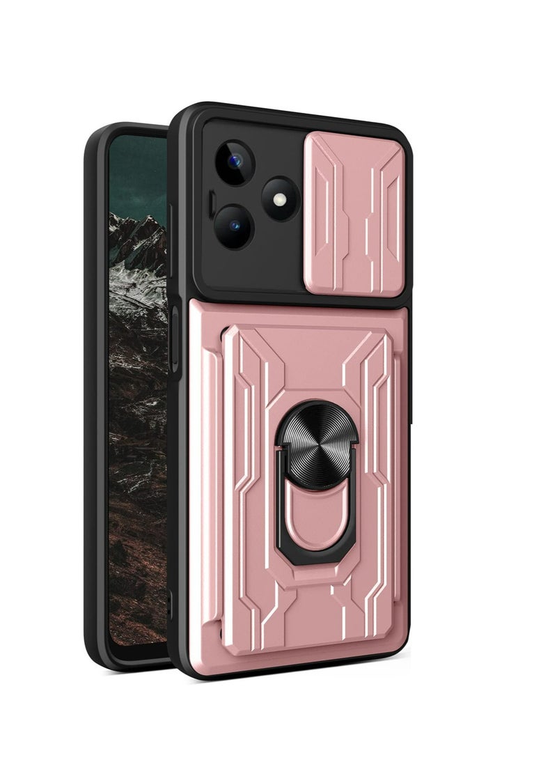 TECNO Spark 10  4G/Spark 10C 4G Mobile Phone Case Cover with Card Holder, Slide Camera Lens Cover, 360°Rotating Kickstand Ring, Bumper Shockproof Phone Case 