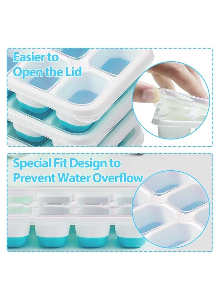 MahMir 4 Piece Pack, Easy-Release Flexible & Silicone 14-Ice Trays with Spill-Resistant Removable Lid, and BPA Free, for Cocktail, Freezer, Stackable Chocolate Trays with Lids (Blue )  - Image 4