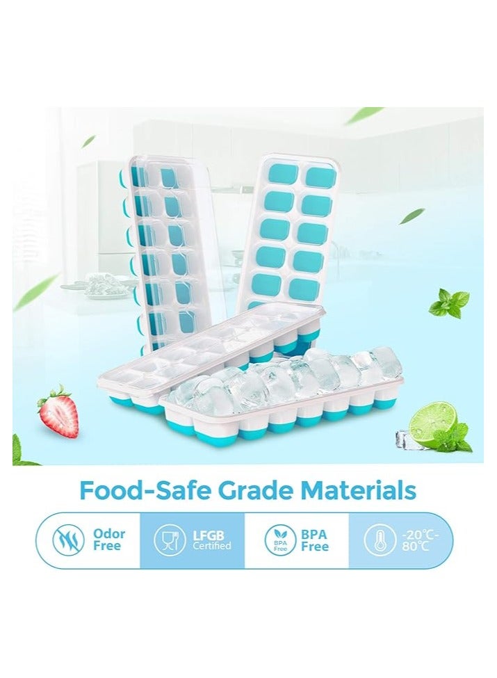 MahMir 4 Piece Pack, Easy-Release Flexible & Silicone 14-Ice Trays with Spill-Resistant Removable Lid, and BPA Free, for Cocktail, Freezer, Stackable Chocolate Trays with Lids (Blue )  - Image 2