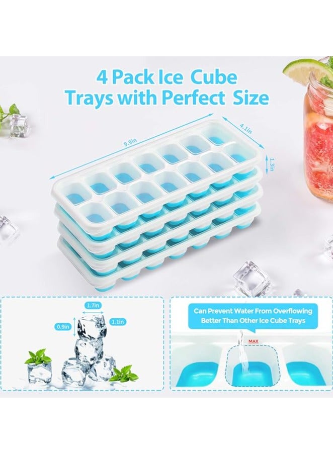 MahMir 4 Piece Pack, Easy-Release Flexible & Silicone 14-Ice Trays with Spill-Resistant Removable Lid, and BPA Free, for Cocktail, Freezer, Stackable Chocolate Trays with Lids (Blue )  - Image 5