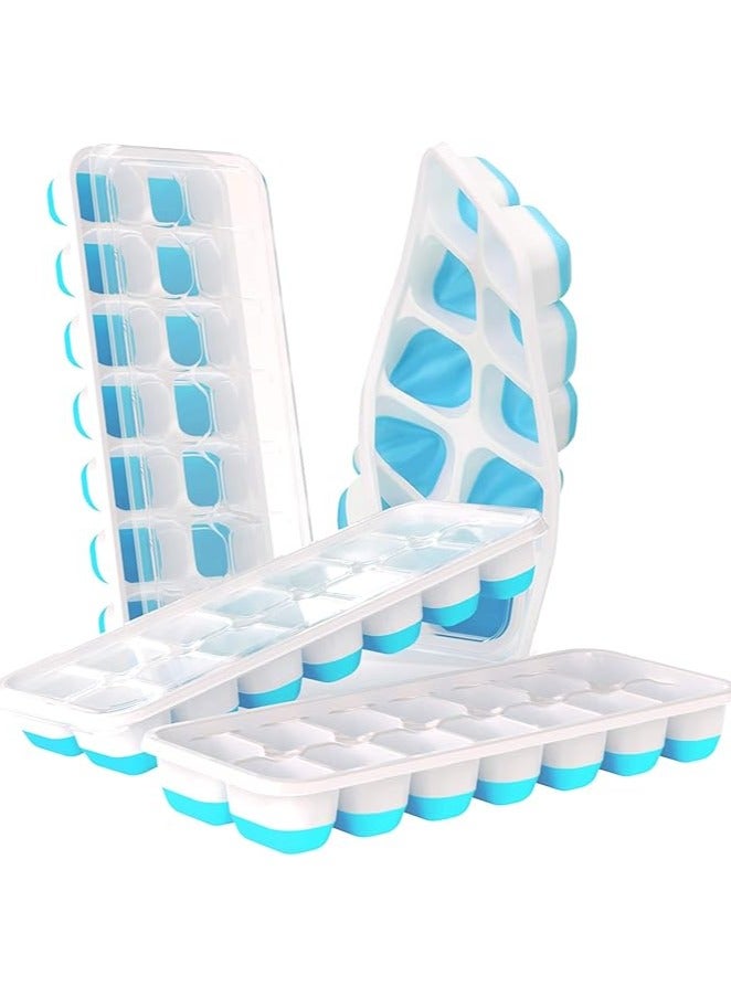 MahMir 4 Piece Pack, Easy-Release Flexible & Silicone 14-Ice Trays with Spill-Resistant Removable Lid, and BPA Free, for Cocktail, Freezer, Stackable Chocolate Trays with Lids (Blue )  - Image 1