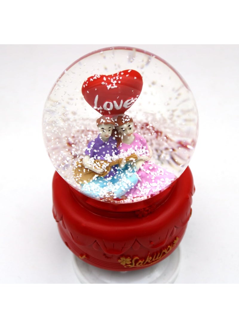 RedRoss RedRoss Snow Globe Sakura Flakes Magical Polyresin Ting Ting Musical Rotating 13cm Key at Bottom No Battery Needed Medium Size Red  - Image 2