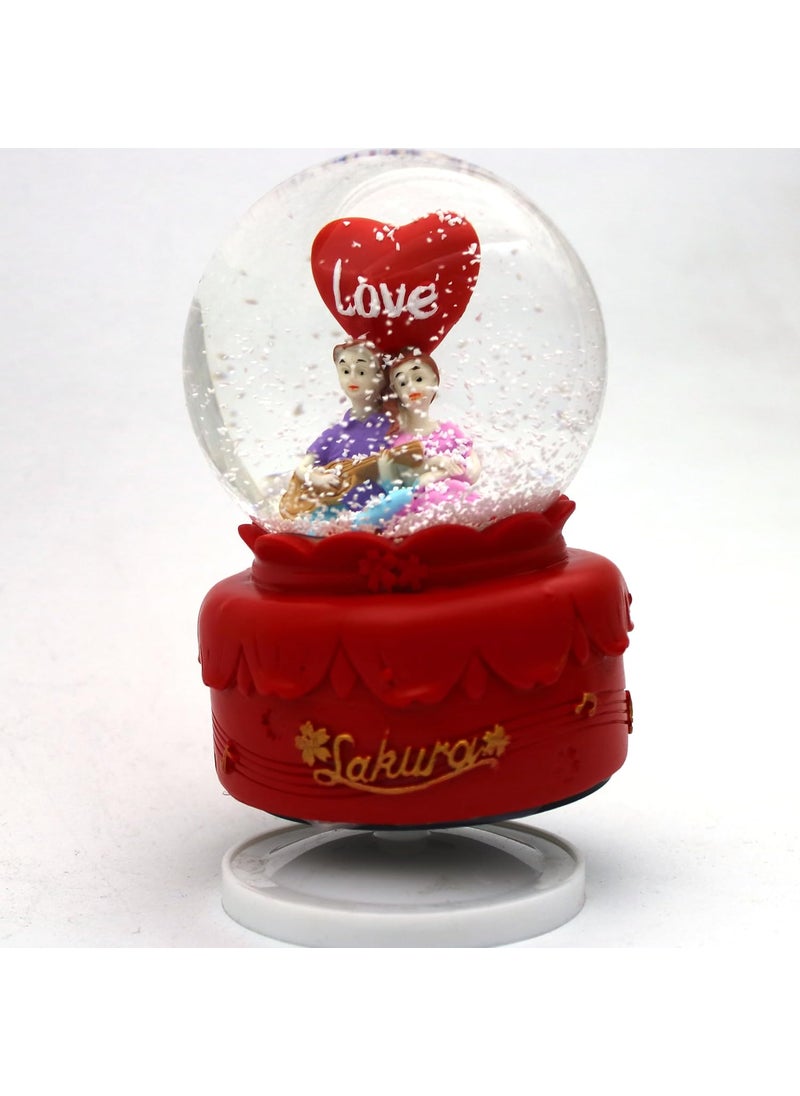 RedRoss RedRoss Snow Globe Sakura Flakes Magical Polyresin Ting Ting Musical Rotating 13cm Key at Bottom No Battery Needed Medium Size Red  - Image 1
