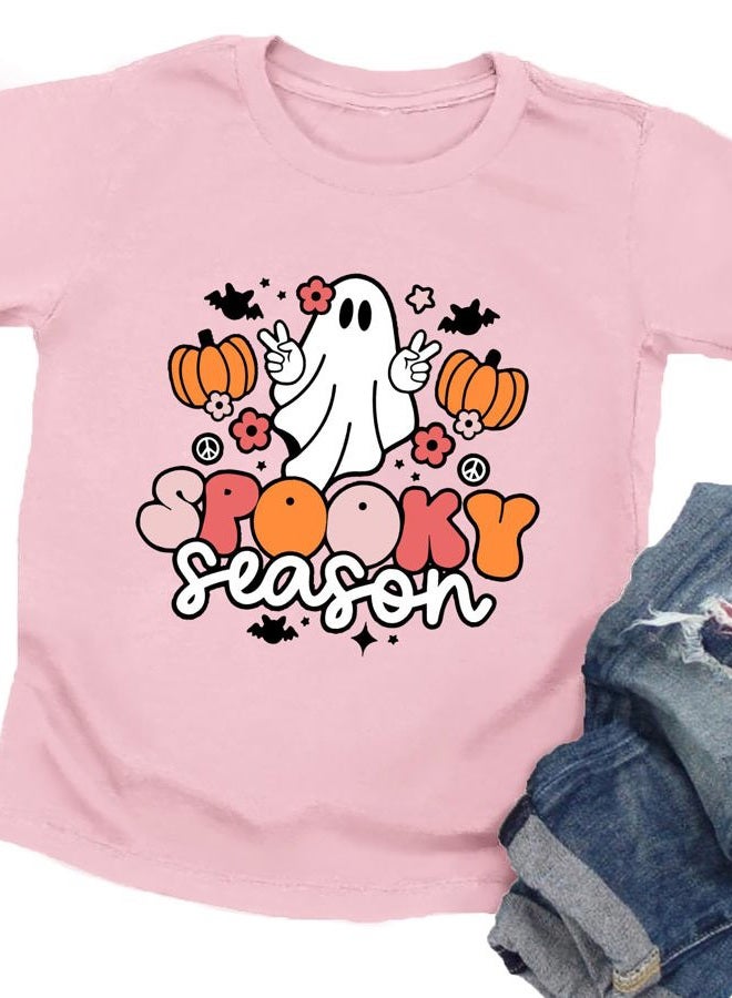 CAZYCHILD Toddler Halloween Shirt Baby Girls Boys Cute Spooky Season T-Shirt Kids Pumpkin Ghost Graphic Tee Tops, Pink, 3 Years - Image 4