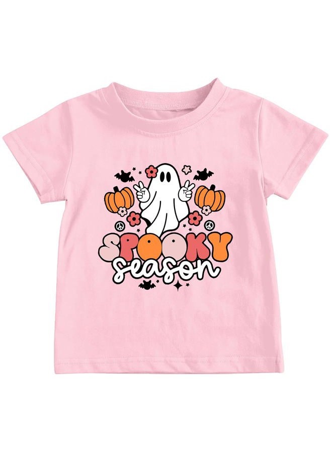 CAZYCHILD Toddler Halloween Shirt Baby Girls Boys Cute Spooky Season T-Shirt Kids Pumpkin Ghost Graphic Tee Tops, Pink, 3 Years - Image 1