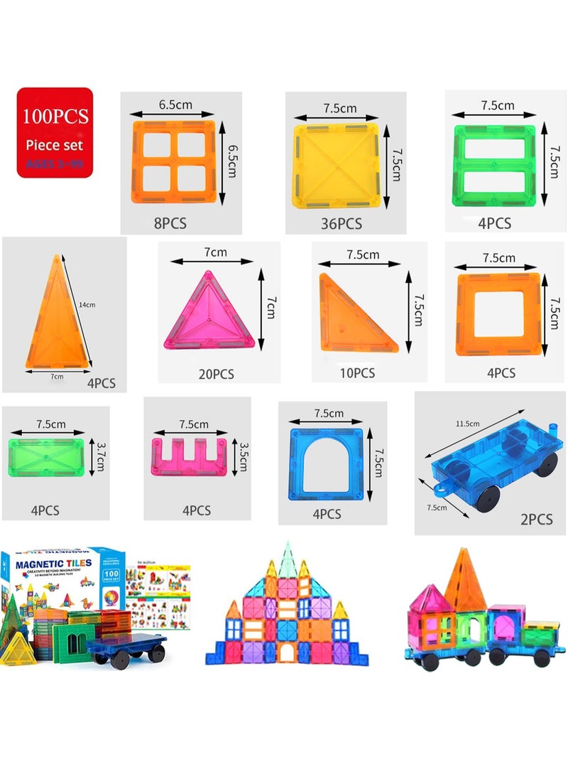 Magnetic Tiles for Kids 100PCS Magnetic Building Blocks Stronger 3D Magnet Building Tiles Set Toys for Boys Girls Educational Birthday Gifts for Kids Toddlers Early Education Pipe Toys  - Image 4
