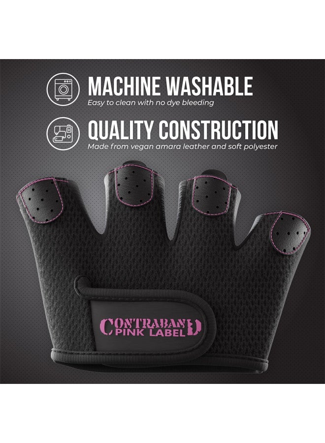 Contraband Pink Label Contraband Pink Label 5537 Womens Micro Weight Lifting Gloves w/Grip-Lock Silicone Padding (Pair) - Minimalist Half Gloves - Apple Watch Friendly (Black, Small)  - Image 4