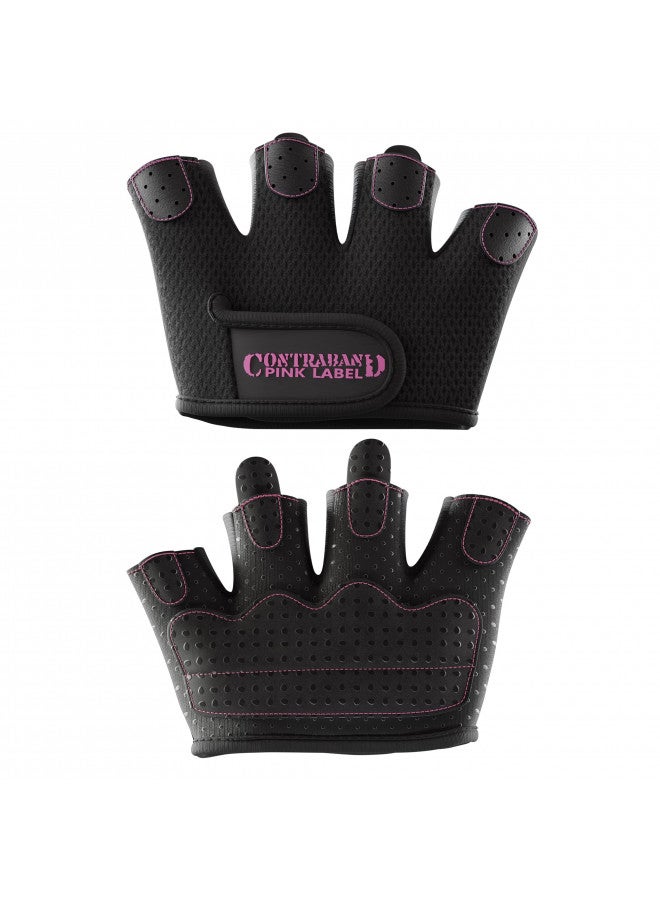 Contraband Pink Label Contraband Pink Label 5537 Womens Micro Weight Lifting Gloves w/Grip-Lock Silicone Padding (Pair) - Minimalist Half Gloves - Apple Watch Friendly (Black, Small)  - Image 1