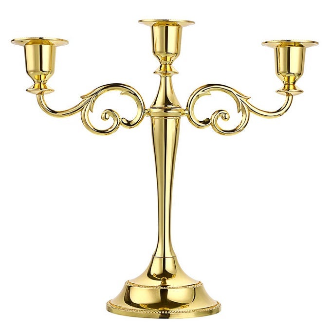 3 ARMS METAL CANDELABRA CANDLESTICK SILVER EUROPEAN ELEGANT CANDLE HOLDER CANDLE STAND FOR WEDDING DINING TABLE CHRISTMAS PARTY HOME DECORATION GOLDEN TONE
