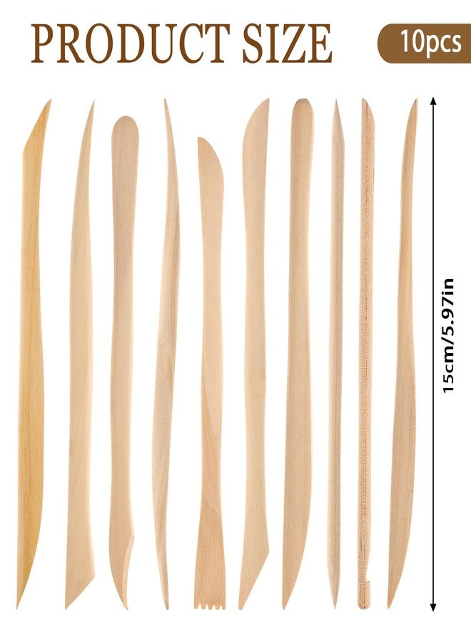 JIYIN 10 Piece Wooden Clay Sculpting Tool, 6'' Double Ended Ceramic Wooden Clay Modeling Sculpture Tool Polymer Pottery Dough Modeling Tool Kit for Cutting Carving Detailing and Smoothing - Image 2