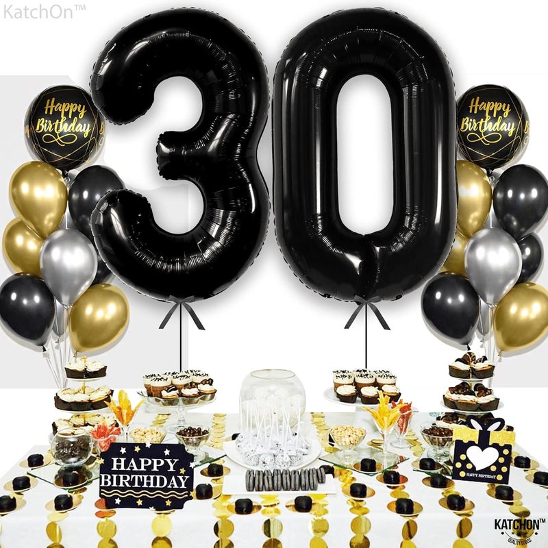 Katchon, Black 30 Balloon Numbers - 40 Inch | Black 30th Birthday Balloons | 30th Birthday Decorations for Him | Black 30 Balloons for 30th Birthday Decor | Black 30th Birthday Decorations for Her - Image 2
