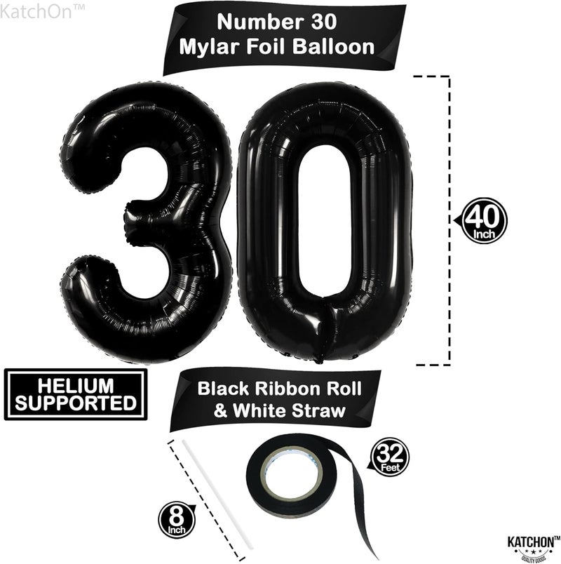 Katchon, Black 30 Balloon Numbers - 40 Inch | Black 30th Birthday Balloons | 30th Birthday Decorations for Him | Black 30 Balloons for 30th Birthday Decor | Black 30th Birthday Decorations for Her - Image 4