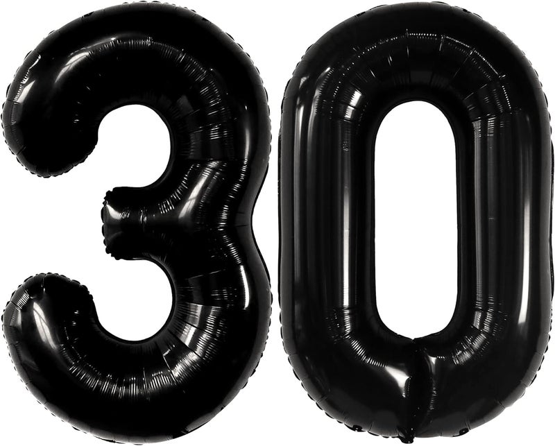Katchon, Black 30 Balloon Numbers - 40 Inch | Black 30th Birthday Balloons | 30th Birthday Decorations for Him | Black 30 Balloons for 30th Birthday Decor | Black 30th Birthday Decorations for Her - Image 1