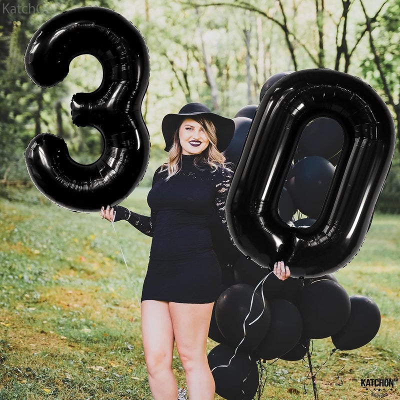 Katchon, Black 30 Balloon Numbers - 40 Inch | Black 30th Birthday Balloons | 30th Birthday Decorations for Him | Black 30 Balloons for 30th Birthday Decor | Black 30th Birthday Decorations for Her - Image 3