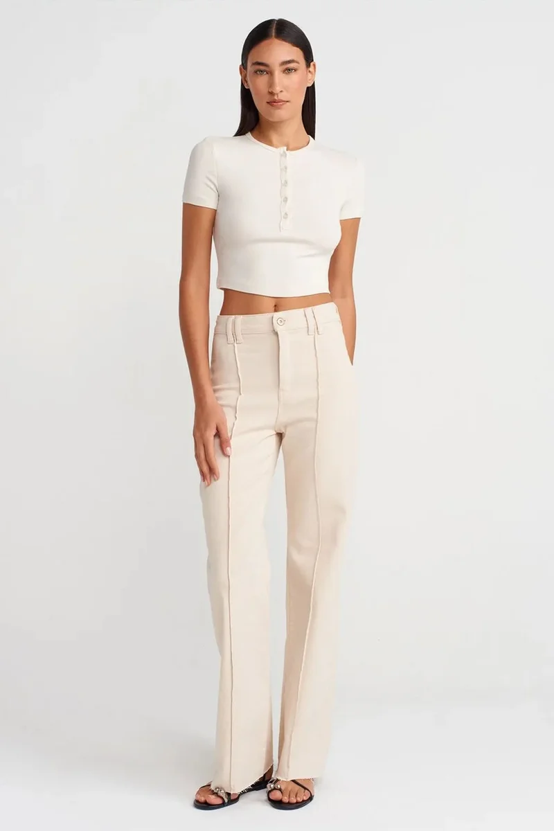 Dilvin Natural DILVIN Slim Fit Crop Blouse With Buttons for Women | Best Price UAE