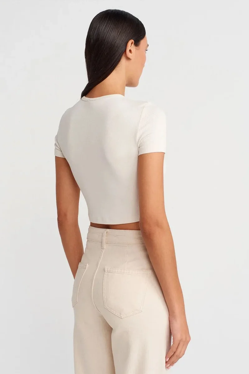 Dilvin Natural DILVIN Slim Fit Crop Blouse With Buttons for Women | Best Price UAE
