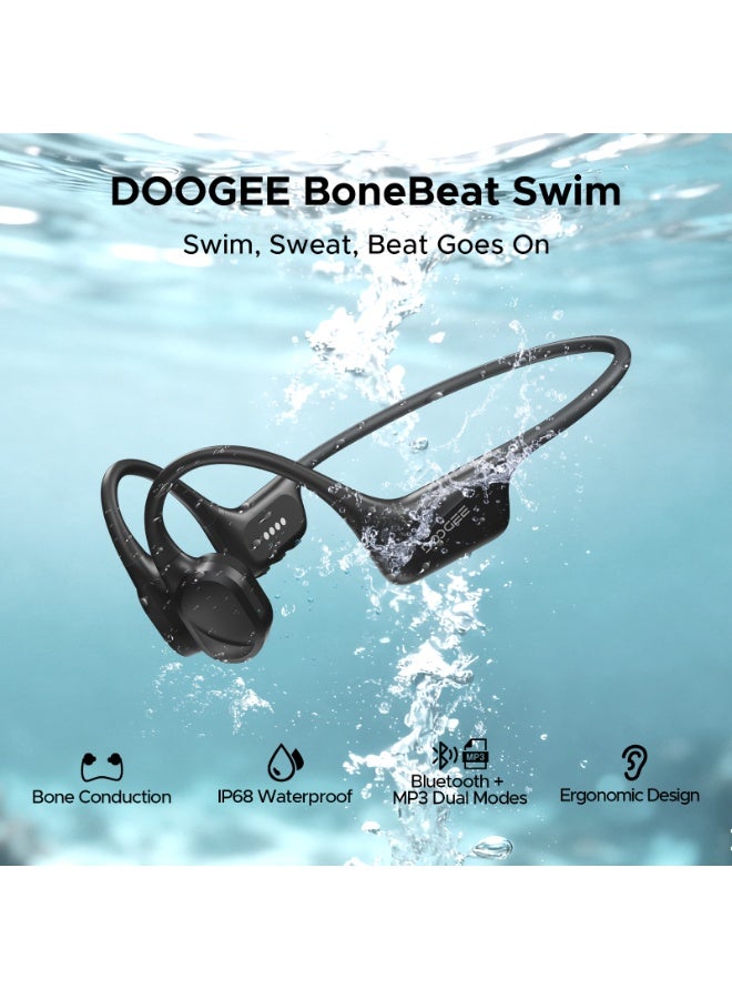 DOOGEE Bone Conduction Headphones, IP68 Waterproof Wireless Swimming Earphones Bluetooth 5.4, Skin-Friendly Silicone, 32GB MP3 Mode, Open-Back Sports Headphones for Bass - Image 2