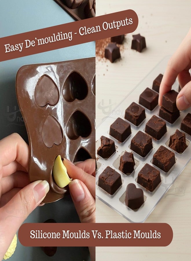 Undy Chocolate Mould Silicone Flowers Square Break Apart Mini Bars Shape Chocolate Mould for Chocolate Making Multipurpose Jelly Ice Cubes Cake Decoration Tools, 3 PCS, Brown - Image 5