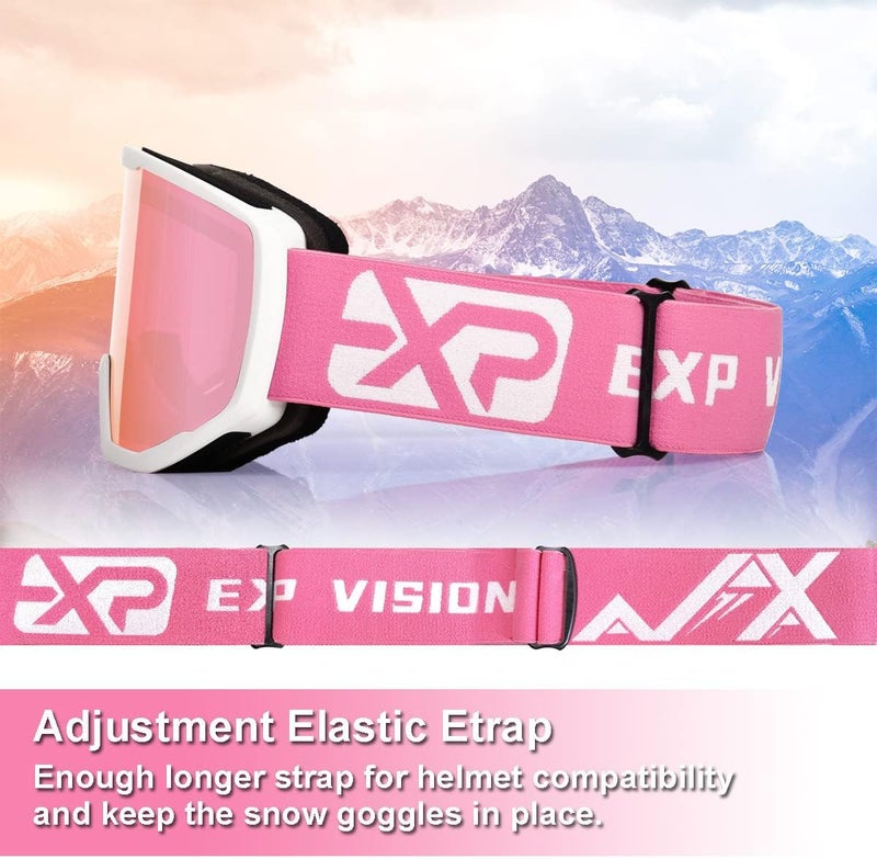 EXP VISION Ski/Snowboard Goggles for Men Women, OTG Snow Goggles Anti Fog UV Protection - Image 5