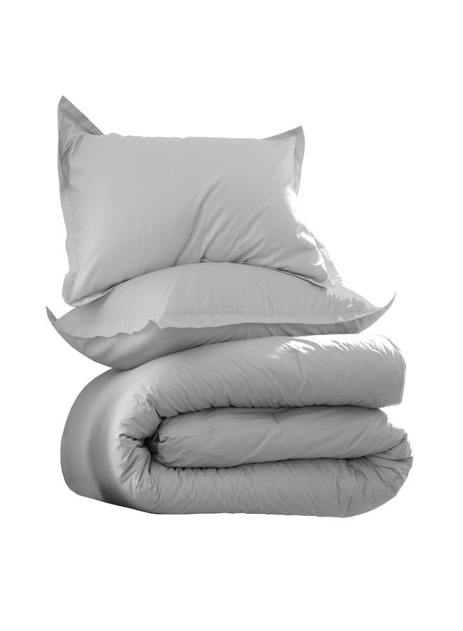 Martex EcoPure Comfort Wash 2-Piece Solid Twin Comforter Set - 100% Organic Cotton - All-Season - Breathable & Lightweight - Easy Care - Light Gray - Image 1