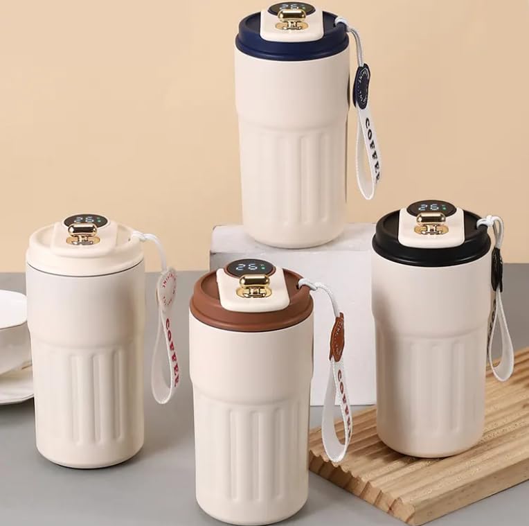 JUGTE Coffee Mug Cup Digital Display, Thermos Flasks, 460 ml, 316 Stainless Steel Travel Mug, Insulated Vacuum Thermal Mug, Leak-Proof Travel Mug with Lid for Coffee (White Black) - Image 5