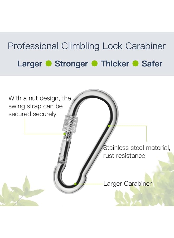 X spring Tree Swing Hanging Straps Kit 1.5M Long 2 Tree Hanging Straps Swing Attachment With 2 Heavy Duty Safety Lock Carabiner Hooks And D Rings Perfect For Tree Swing Outdoor Kids Garden Swing - Image 4