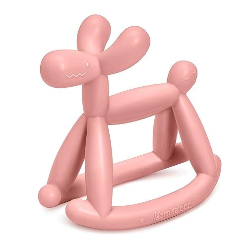 Miraloop Teething Toy for Baby 3, 6, 12, 18 Months Infant, Jellydog Never Drop Food Grade Silicone Rocking Teether, Prevent Choking & Odorless, Less Dust and Hair Adhesion, Baby Gift, Mist Pink - Image 1