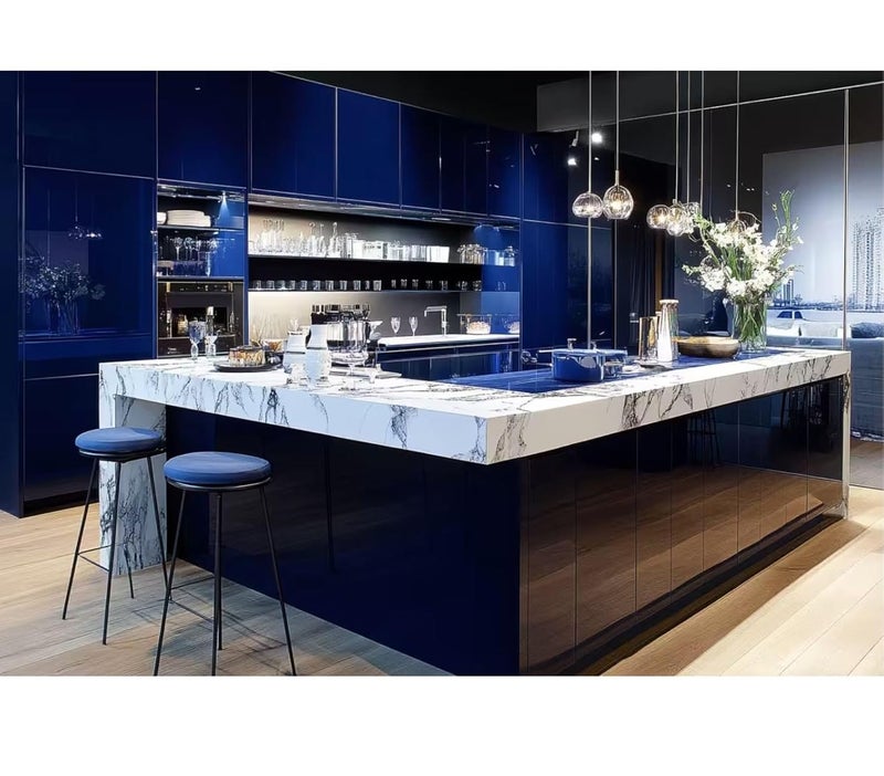 COSMOS STAR ورق جدران أزرق بحري سادة قابل للإزالة واللصق ورق لاصق غير لامع من الفينيل للجدران والخزائن والرفوف وسطح العمل في المطبخ (12 × 96 بوصة، أزرق بحري لامع) - Image 4