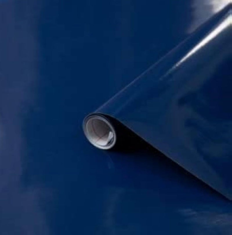 COSMOS STAR ورق جدران أزرق بحري سادة قابل للإزالة واللصق ورق لاصق غير لامع من الفينيل للجدران والخزائن والرفوف وسطح العمل في المطبخ (12 × 96 بوصة، أزرق بحري لامع) - Image 1