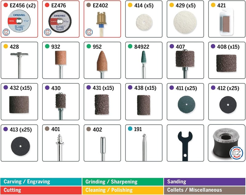 DREMEL 160-Piece Rotary Tool Accessory Kit with EZ Lock Technology - 1/8" Shank - Cutting Bits, Polishing Wheel and Compound, Sanding Drums & Disc (710-08) - Image 2