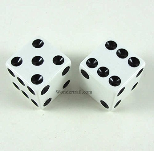 Koplow Games نرد أبيض غير شفاف بنقاط سوداء D6 25 مم (1 بوصة) عبوة من 2 من ألعاب كوبلو - Image 2