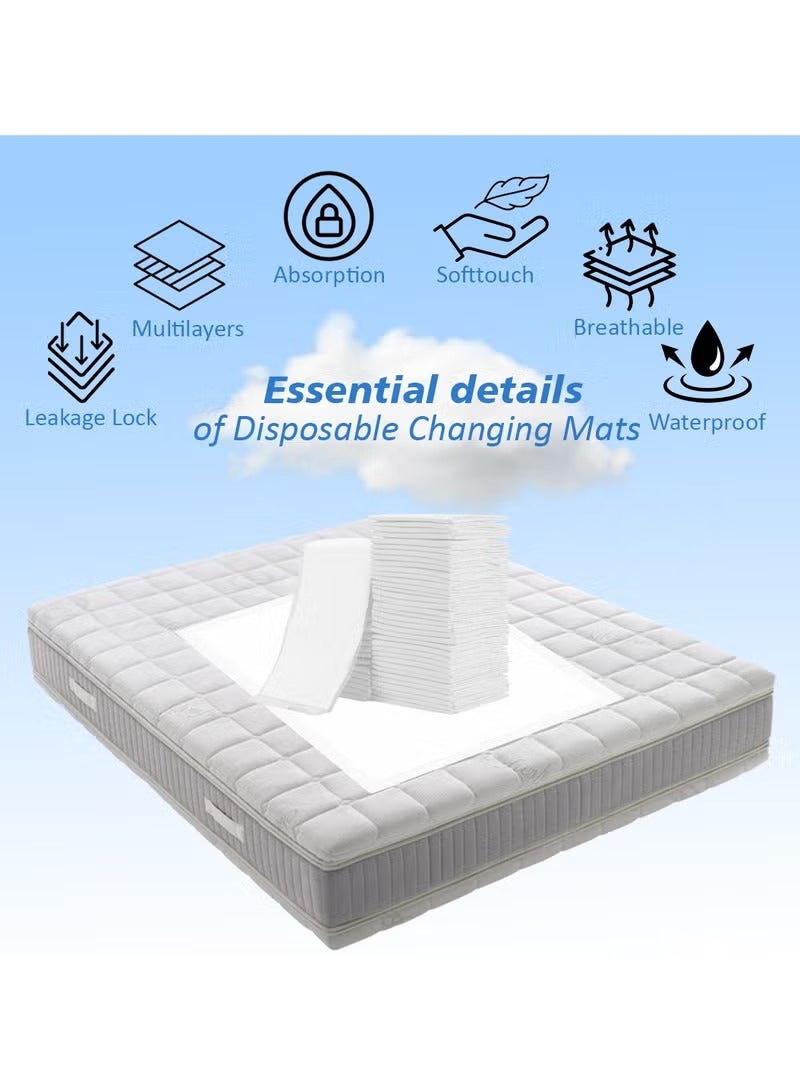 سجادة تغيير الحفاضات باللون الأبيض للاستعمال لمرة واحدة، عبوة من 30 قطعة للطفل مقاس 60 سم × 45 سم - Image 3