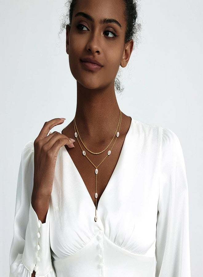 Suyi Lariat Necklace for Women Gold Dainty Long Necklace 14k Gold Plated Y-Shaped Necklaces Pearl Gold 1 - Image 2