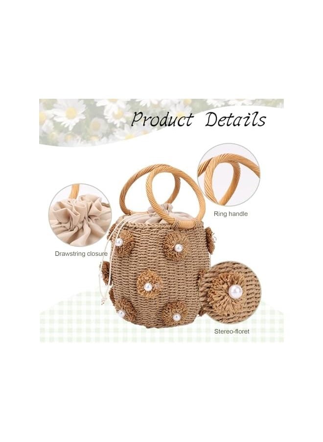 Loquat Straw Beach Bag for Women Summer Beach Cylinder Shoulder Handbag Handwoven Clutch Purse with Removable Straps  - Image 3