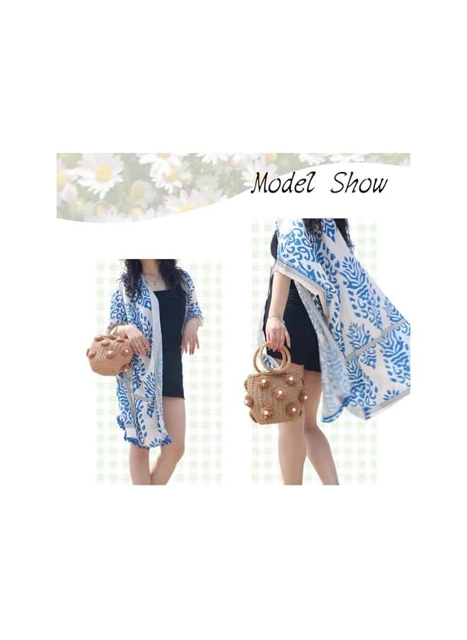 Loquat Straw Beach Bag for Women Summer Beach Cylinder Shoulder Handbag Handwoven Clutch Purse with Removable Straps  - Image 4