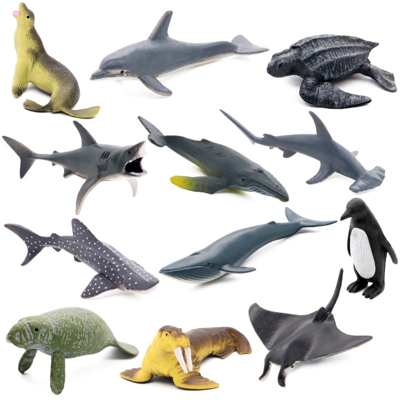 Fun Gift Animal Toy Set, 12 Pcs Sea Figures Ocean Toy for Kids, Realistic Set for Sea Lovers, Includes Great White Shark, Dolphin, Whale - Image 1