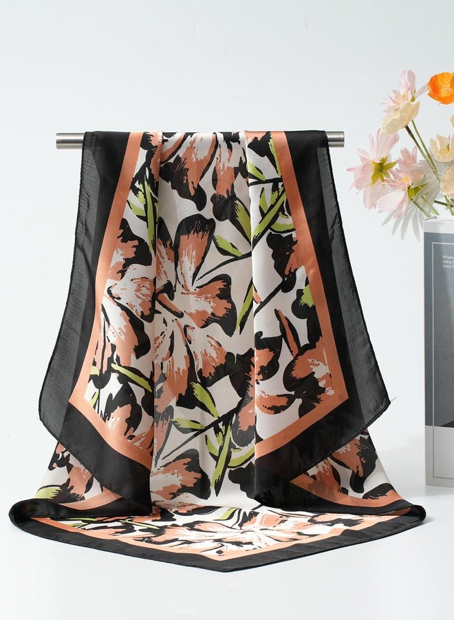 سي اتش ال اي انس اس وشاح رأس ساتان من CHLINS، 4 قطع، مقاس 27.5 بوصة، وشاح حريري للنساء، وشاح شعر خفيف الوزن، وشاح للرأس، وشاح للرقبة، لفافة شعر (أسود + برتقالي + بنفسجي + وردي) - Image 5