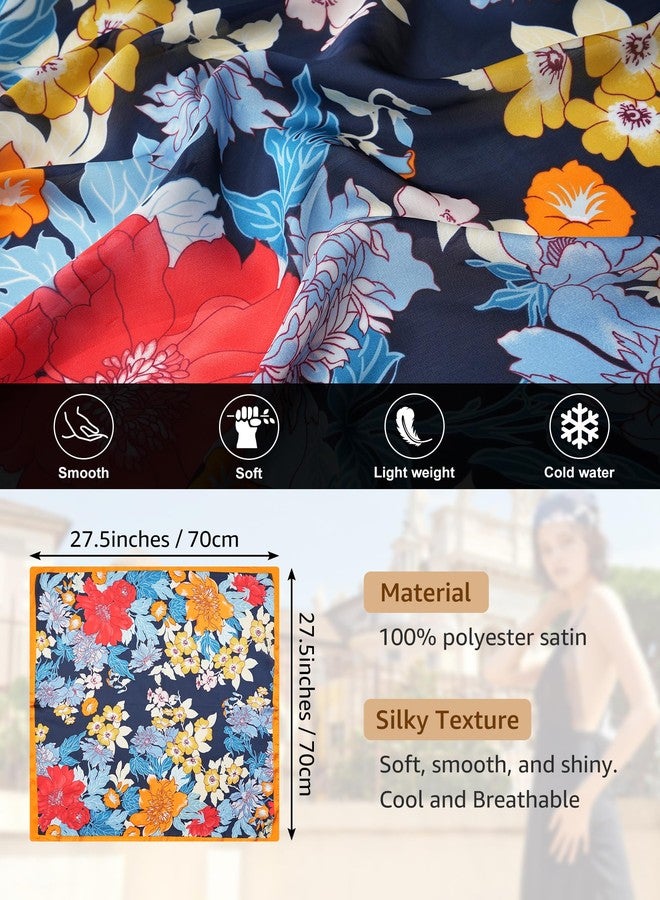 سي اتش ال اي انس اس وشاح رأس ساتان من CHLINS، 4 قطع، مقاس 27.5 بوصة، وشاح حريري للنساء، وشاح شعر خفيف الوزن، وشاح للرأس، وشاح للرقبة، لفافة شعر (أسود + برتقالي + بنفسجي + وردي) - Image 2