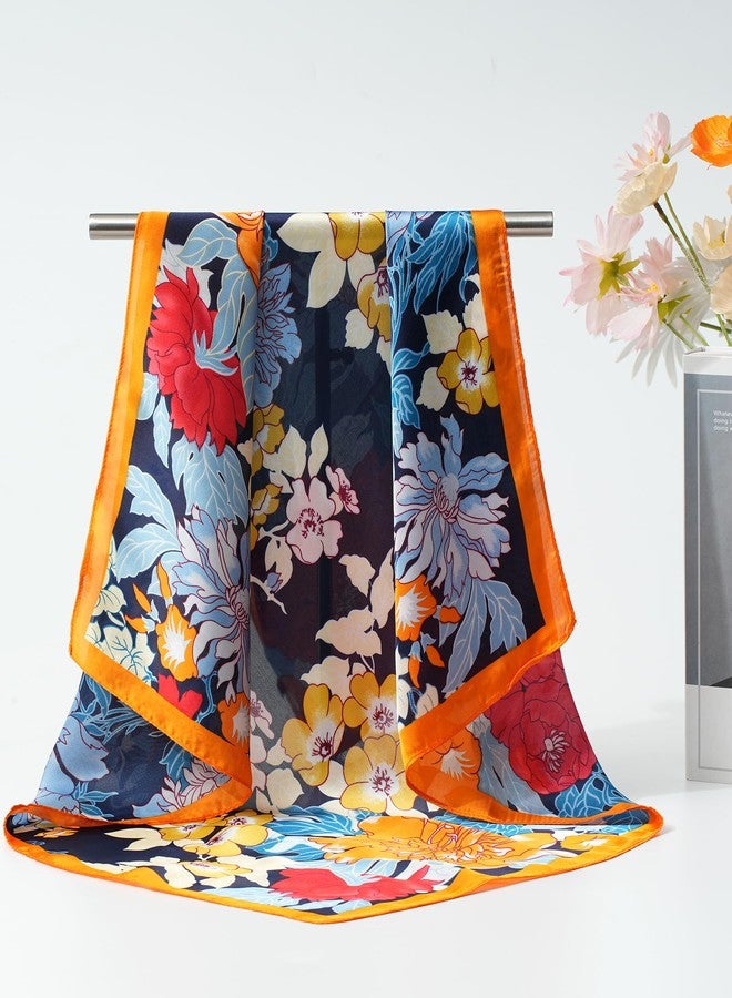 سي اتش ال اي انس اس وشاح رأس ساتان من CHLINS، 4 قطع، مقاس 27.5 بوصة، وشاح حريري للنساء، وشاح شعر خفيف الوزن، وشاح للرأس، وشاح للرقبة، لفافة شعر (أسود + برتقالي + بنفسجي + وردي) - Image 4