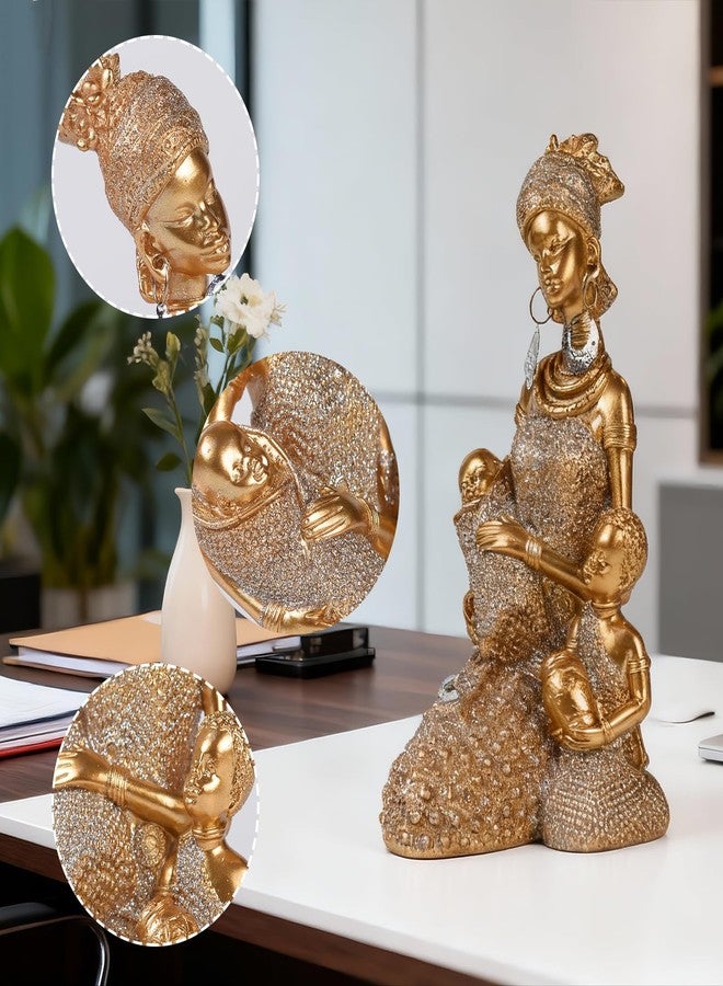 BRABUD African American Mother and Child Statue, Resin Gold Figurine, Mother Holding Baby Statue, Home Desk Bookshelf TV Cabinet Decor TQTLBS3 - Image 4