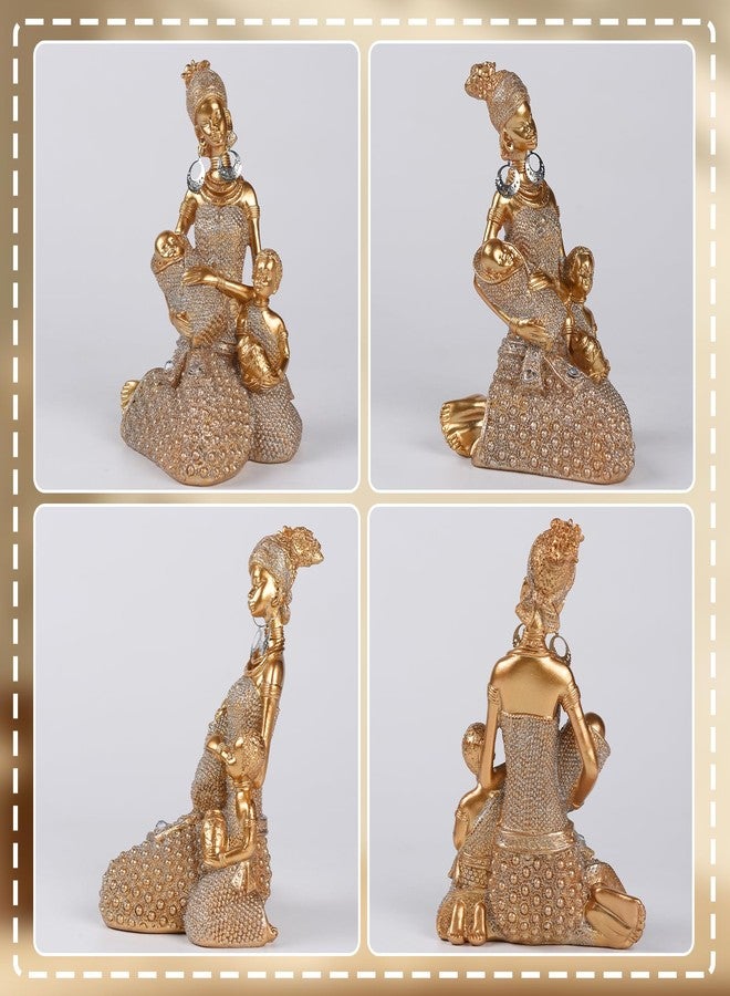 BRABUD African American Mother and Child Statue, Resin Gold Figurine, Mother Holding Baby Statue, Home Desk Bookshelf TV Cabinet Decor TQTLBS3 - Image 3