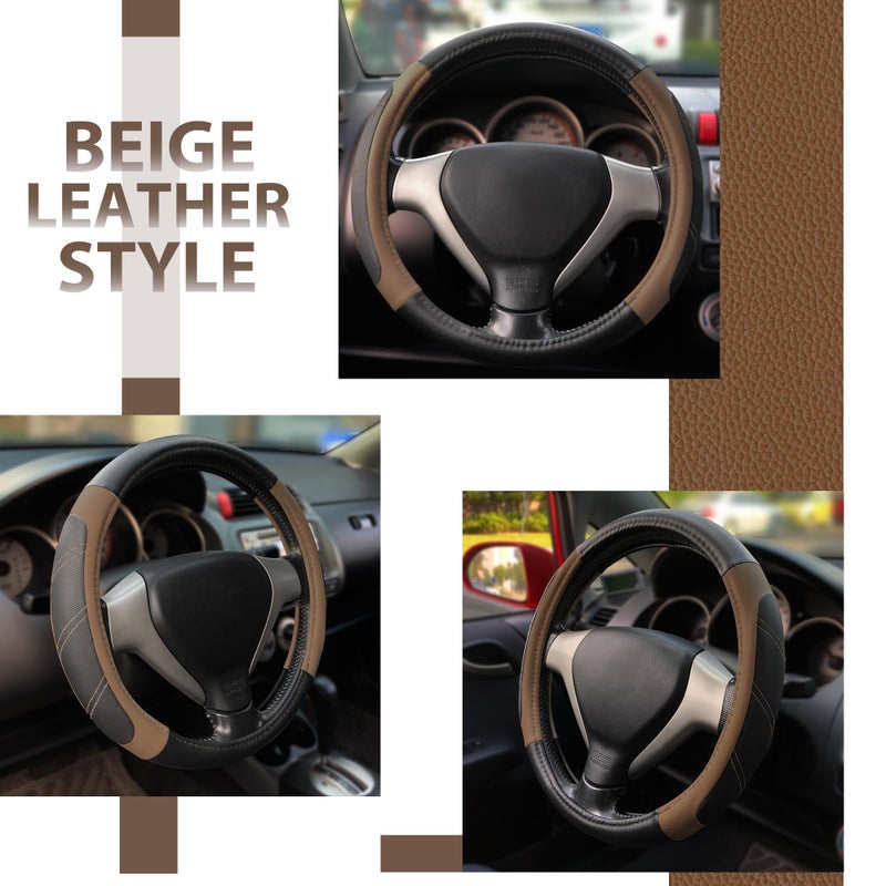 Elantrip Leather Steering Wheel Cover 14 1/2 to 15 inch Universal Padded Soft Grip Breathable for Car Truck SUV Jeep Anti Slip Brown - Image 4