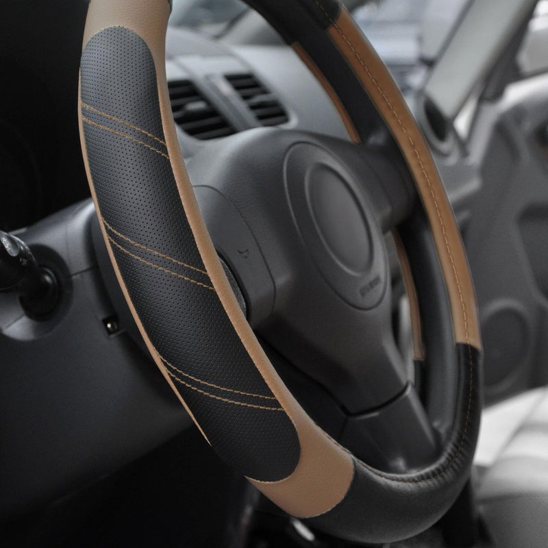 Elantrip Leather Steering Wheel Cover 14 1/2 to 15 inch Universal Padded Soft Grip Breathable for Car Truck SUV Jeep Anti Slip Brown - Image 2