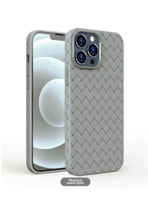 حافظة الهاتف المحمول ذات النمط المنسوج 15 مناسبة لهاتف Iphone16ProMax غلاف حماية 14 13 12 تبديد الحرارة 11 مضاد للسقوط اللون: رمادي منسوج - الموديل القابل للتطبيق: 16PLUS