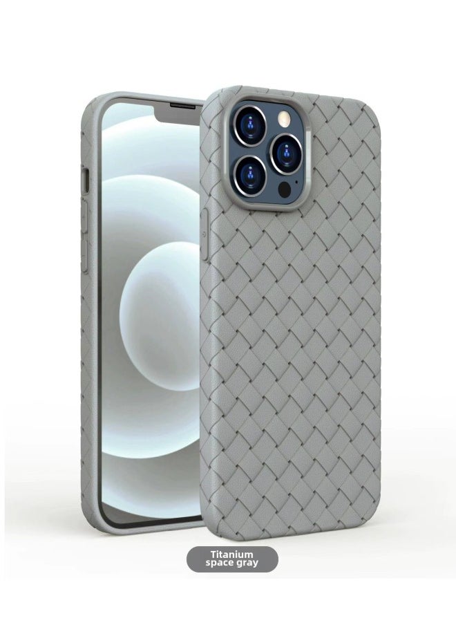 حافظة الهاتف المحمول ذات النمط المنسوج 15 مناسبة لهاتف Iphone16ProMax غلاف حماية 14 13 12 تبديد الحرارة 11 مضاد للسقوط اللون: رمادي منسوج - الموديل القابل للتطبيق: 16PLUS