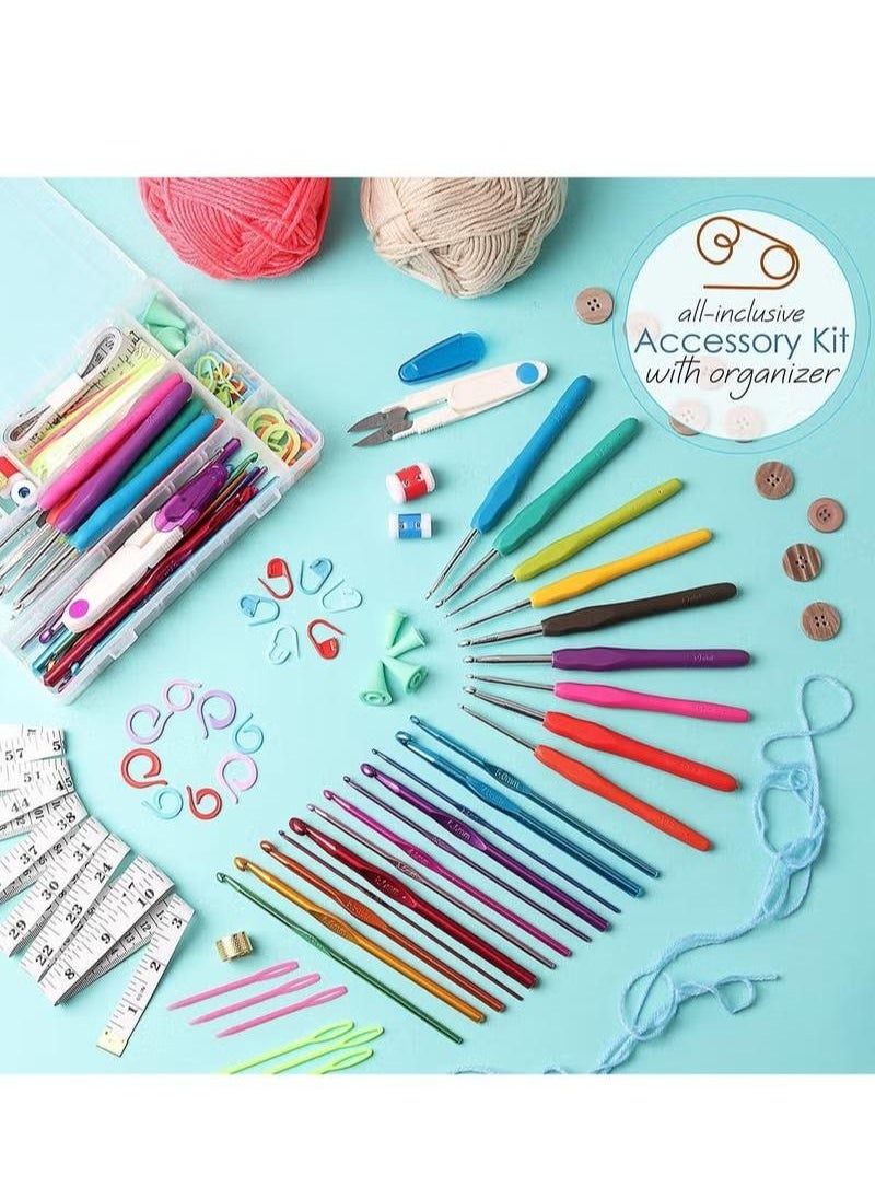 XiuWoo - 73 Piece Crochet Kit with Hooks Yarn Set Premium Bundle Includes Balls Needles Accessories Canvas Tote Bag and Lot More Starter Pack for Kids Adults Beginner Professionals - Image 1