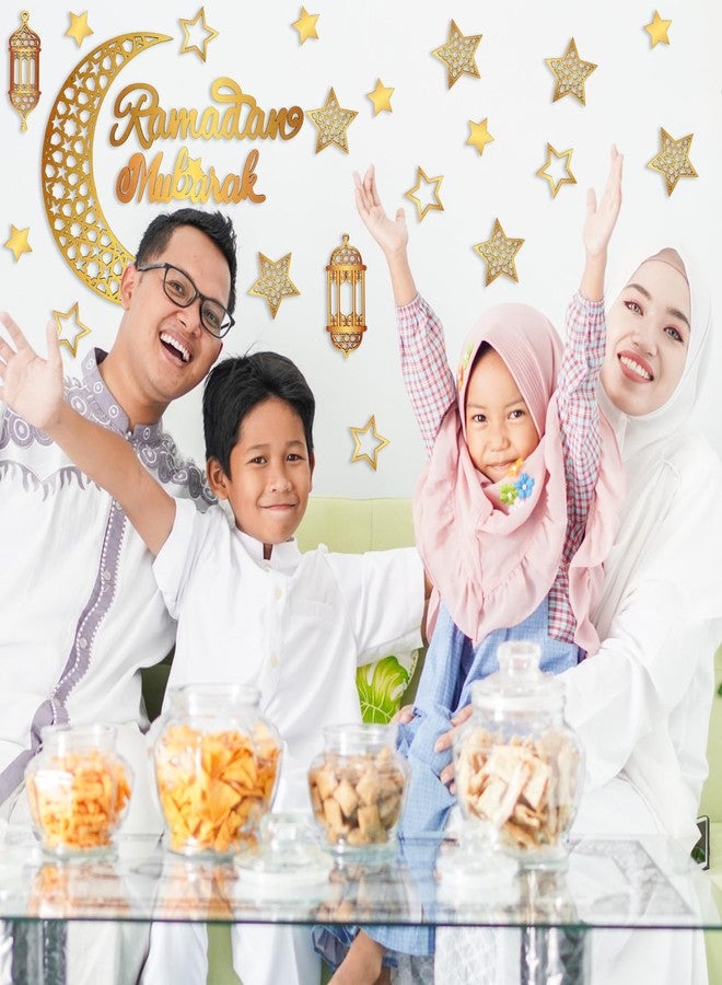 Geelin 23 Pcs Ramadan Decorations for Home 2025 Ramadan Eid Mubarak Wall Decor Islamic Wooden Gold Moon Star Lantern Wall Art Sign for Living Room Bedroom Muslim Arabic Party Supplies(Classic) - Image 2