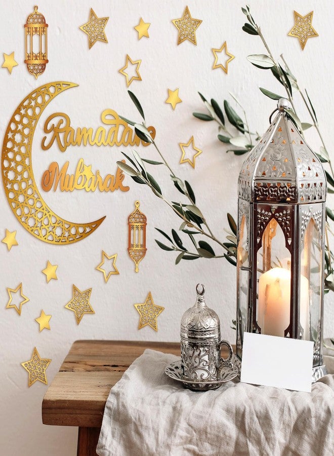 Geelin 23 Pcs Ramadan Decorations for Home 2025 Ramadan Eid Mubarak Wall Decor Islamic Wooden Gold Moon Star Lantern Wall Art Sign for Living Room Bedroom Muslim Arabic Party Supplies(Classic) - Image 1